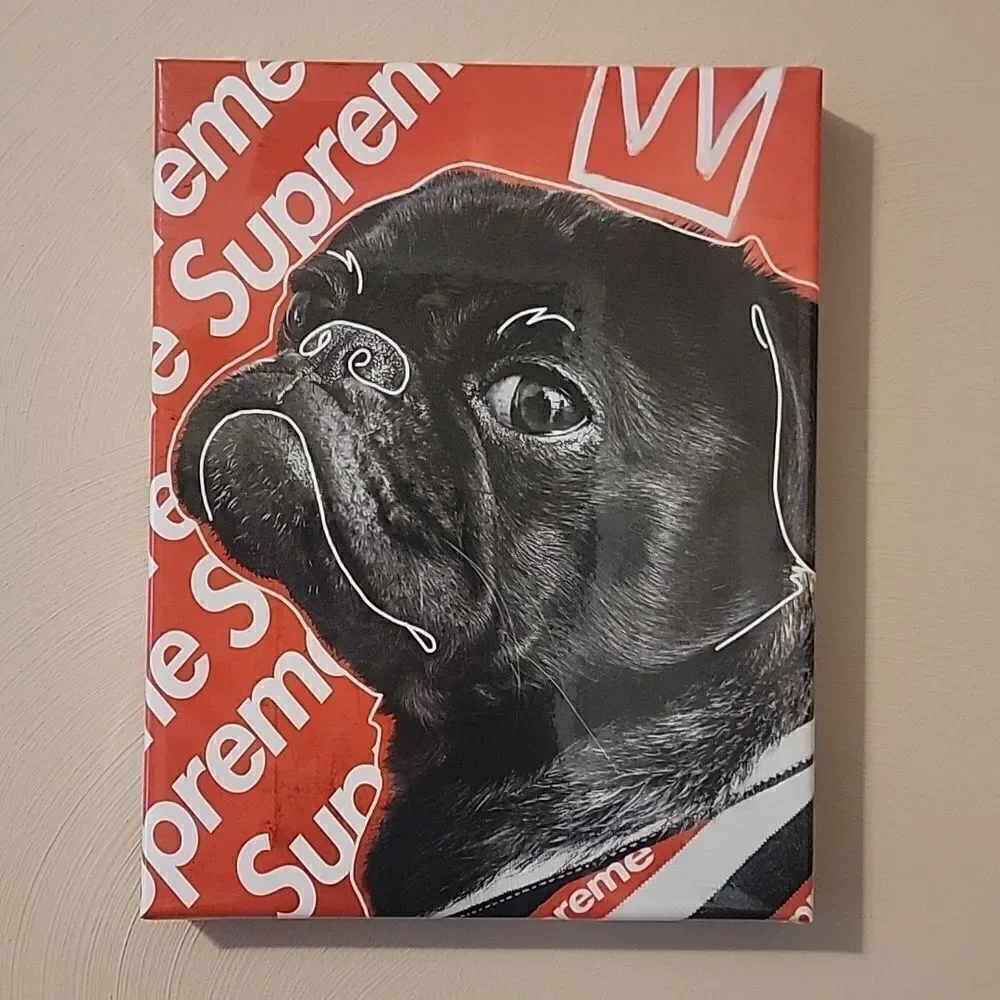 **HOST PICK** SUPREME OLIVER BLACK PUG GLOSSY CANVAS PRINT